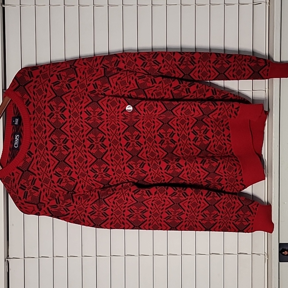 MEN CHAPS SWEATER MEDIUM 100% COTTON CHAPS RED LONG SLEEVE
